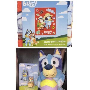 Bluey Silky Soft Throw, Bluey Plush Toy & Bluey Flavored Lip Balm Set. New